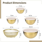 5PCS Golden Bowls, Stainless Steel Salad Bowls with Airtight Lids, Mirror Finish Nested V1369-AZ3-W-08737