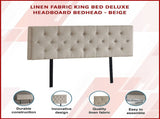 Linen Fabric King Bed Deluxe Headboard Bedhead - Beige V63-821483