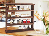 4 Tiers Rustic Wood Spice Rack Organizer Wall Mounted Kitchen Shelves Space Save V767-JJ-ZZ116