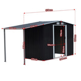 Wallaroo 4x8ft Zinc Steel Garden Shed with Open Storage - Black GSS-BSW-48O-BK