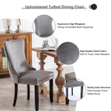 4x Velvet Upholstered Dining Chairs Tufted Wingback Side Chair with Studs Trim Solid Wood Legs for V226-SW8809GY-2