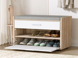Artiss Shoe Rack Cabinet Bench 8 Pairs White Niva LC-FURNI-BEN01-WDWH