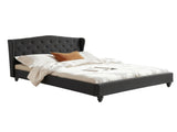 Artiss Queen Bed Frame Wingback Headboard Charcoal Grey Linen Upholstered Platform Bed Base BFRAME-G-PIER-Q-CA-ABC