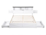 Artiss Queen Bed Frame with Storage Drawers White Platform Bedframe with Bookcase Headboard Charging WBED-F-LUMEX-Q-WH-ABC
