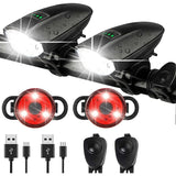 Bike Lights Set with Horn 1400LM USB Rechargeable Bicycle Headlight & Tail Light & Horn Waterproof 3 V1192-AZ-W-3626