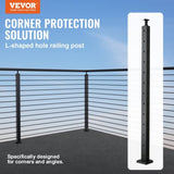 Cable Railing Post, 42" x 1" x 2" Steel L-Shaped Hole Corner Railing Post, 12 Pre-Drilled Holes, V952-1JZLGZHS1067CSWRBV0