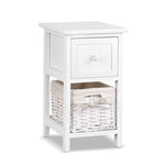 Artiss Bedside Table 1 Drawer with Basket Rustic White X2 ST-CAB-1D-1B-WHX2