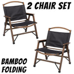 2x Bamboo Canvas Foldable Outdoor Camping Chair Wooden Travel Picnic Park - Black V563-75622-BLACK-2PCS