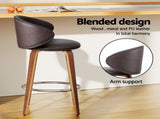 2x Artiss Bar Stools Dining Chairs Contoured Leather Wood Stool BA-TW-8186-BRX2