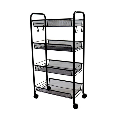 SOGA 4 Tier Steel Black Bee Mesh Kitchen Cart Multi-Functional Shelves Portable Storage Organizer KITCHENXY037