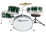 Karrera Mini 4-Piece Children Drum Kit Set Wooden with 2 Toms Bass Pedal Snare Stool Metallic G 4PC-DRUM-GN