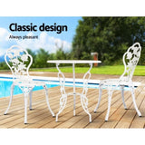 Gardeon 3PC Outdoor Setting Bistro Set Chairs Table Cast Aluminum Patio Furniture Rose White GB-CALU-3PC-XG1015-WH