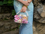 Floral Pearl Basket Bag Gold Mesh Hard Case Evening Bag, 3D Orchid Handbag for Cheongsam V1232-ZZHDB-001
