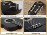 Alpha 38 Inch Classical Acoustic Guitar with Folding Stand Capo and String Set Black GUITAR-D-38F-BK-CAPO