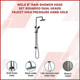 WELS 8" Rain Shower Head Set Rounded Dual Heads Faucet High Pressure Hand Held V63-847821