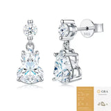 Elegant S925 Silver Moissanite Gourd Earrings with Round Stud and Pear-Shaped Drops, 8 Hearts 8 V1341-ZY-HPPLW2PG-SILVER-2CARAT