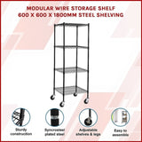 Modular Wire Storage Shelf 600 x 600 x 1800mm Steel Shelving V63-841251