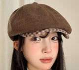 Plaid Brim Newsboy Hat, Coffee Tone, Adjustable 5658cm, Christmas & Halloween Retro Costume V1221-XM-LB5128-ZS155