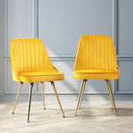 Artiss Dining Chairs Set of 2 Velvet Channel Tufted Yellow UPHO-D-DIN203C-VEL-YEX2