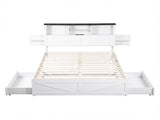 Artiss Queen Bed Frame with Storage Drawers White Platform Bedframe with Bookcase Headboard Charging WBED-F-LUMEX-Q-WH-ABC