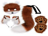Reddish-brown Halloween Furry Fox Costume Set - Plush Mask, Ears Headband, Tail, and Paws for V888-ELOSUNG34297