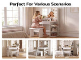 Artiss Dressing Table Vanity Desk LED Mirror Stool Storage Power Outlet Hairdryer Holder White FURNI-N-DRESS04-WH