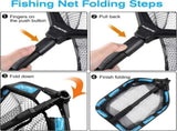 Floating Folding Fishing Landing Net, Rubber Coated Net with Fixed or Telescopic Handle for Kayak, V1189-LC-AMZ-00145