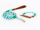 Premium Leather Pet Collar and Leash - Soft, Strong Braided Rope V888-ELOSUNG31178