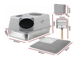i.Pet Cat Litter Box Large Stainless Steel High Sided Pet Toilet Odour Control PET-CLB-STL-CV-LTGR