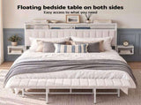 Artiss King Metal Bed Frame Boucle Headboard Charging Station Side Table White MBED-C-FAY-K-WH-AB