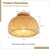 Wood Rattan Ceiling Light Fixture, Semi-Flush Mount Handwoven Rattan Shade, Farmhouse Light V1369-AZ3-W-08643