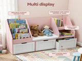 Keezi Kids Bookshelf Storage Organiser Toy Box Drawer Bench Seat Cabinet Pink FURNI-N-BOOK-140-PK-AB
