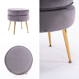 Ottoman Foot Stool Velvet Fabric Metal Leg Round GREY V274-FT-VST-1596-GY