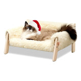 cat sofa bed, faux-fur cat bed, checkered pet bed, warm pet bed, washable pet bed, wooden cat bed, V1106-135-13039-BLA-L