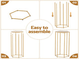 3Pcs Wedding Backdrop Pedestal Stand Gold Metal Hexagon Wedding Frame Plinth Pillars Table WESD-HEX-3PC-GD