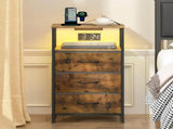 Nightstand with RGB LED Light and Charging Station, Brown, 40x30x70cm V178-59299