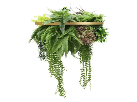 Gold Framed Roof Hanging Disc With Tropical Foliage and Draping Ferns 60cm UV Resistant V637-DP80104