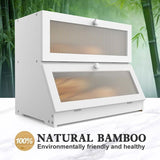 CARLA HOME Double Layer Bamboo Bread Box for Kitchen Counter - Large Capacity Bread Storage LSB-36198