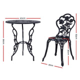 Gardeon 3PC Outdoor Setting Bistro Set Chairs Table Cast Aluminum Rose Black GB-CALU-3PC-XG1015-BK