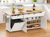 Artiss Kitchen Island Trolley Rolling Serving Cart Storage Drawer Cabinet 150cm White FUR-S-KI-FLD130-WH-AB