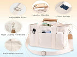 Canvas Tote Bag With Zipper, Multi Pocket Large Capacity Shopper Handbag With Handles, For Travel V1237-ZY-807-142