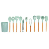12Pcs/Set Cooking Utensil with Wooden Handle Silicone Cooking Tool for Home KitchenLight Green V1294-YM0710-3118210234512