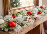 Christabelle 2.74m Snowy Elegance Christmas Garland Pre Lit Warm White LED Red Baubles Berries 112_SENSE274