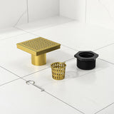 10x10cm Square Shower Drain with Grid Pattern Grate Brushed Gold 304SS, CUPC Certified with Hair V63-955581