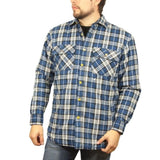 Mens Flannelette Long Sleeve Shirt 100% Cotton Check - Full Placket - Spanish Blue - 3XL V563-FS-FP22-149-3XL