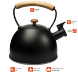 3 Liter Tea Whistling Kettle Stainless Steel Modern Whistling Tea Pot for Stovetop Black V324-CS-HO-KE0203L-BK