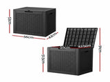Gardeon Outdoor Storage Box 118L Container Lockable Garden Toy Tool Rattan-Texture Black OSB-RAT-118L-BK