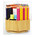 walowalo Bamboo Rotating Art Supply Organizer Holds Pencils Spinning Crayon Marker Organzier Holder V1192-AZ-W-3606