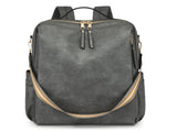 Grey Women's Vintage PU Leather Anti-Theft Backpack - Convertible Shoulder Bag & Laptop Rucksack for V888-ELOSUNG32412