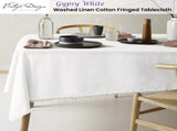 Vintage Design Homewares Gypsy White Fringed Washed Linen Cotton Tablecloth 150cm x 230cm V442-HIN-TABLEC-GYPSYLINENC230CM-WHITE-RE